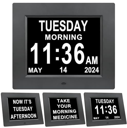 Jaihonda Memory Loss Clock with Day and Date for Elderly, Calendar Dementia Clocks for Seniors with Auto Dimmer,8 Alarm Options,Non-Abbreviated Day & Month,Large Number Digital Clocks
