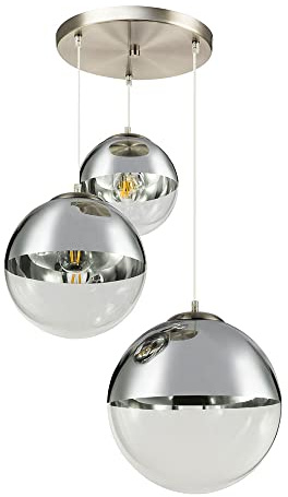 Hänge Leuchte Kugeln transparent Glas Nickel matt Chrom Wohn Zimmer Beleuchtung Lampe Globo 15851-3