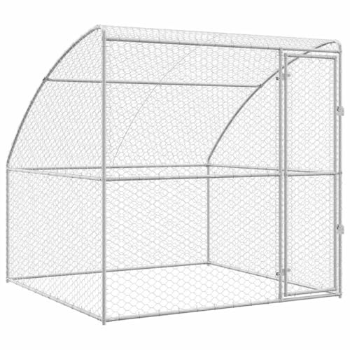 mtlskopl Hundezwinger 200 x 200 x 200 cm aus verzinktem Stahl, stabiles Hundegehege für den Außenbereich, Freilaufgehege für Hunde mit verschließbarer Tür und Netzdach, Silber