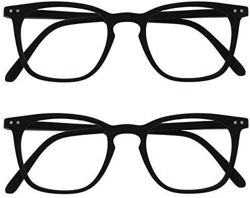 OPULIZE Bex Lesebrille 2er Pack Groß Quadrat Cool Designer Rahmen Federscharniere Kratzfest Schwarz Herren Damen RR64-1 +2.00