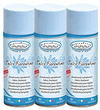 HygienFresh Talco Fiorentino – Spray desodorante para tejidos, cajones, zapatos, armario, perfume, hotel, gimnasio, accesorios para la colada – 3 unidades de 400 ml