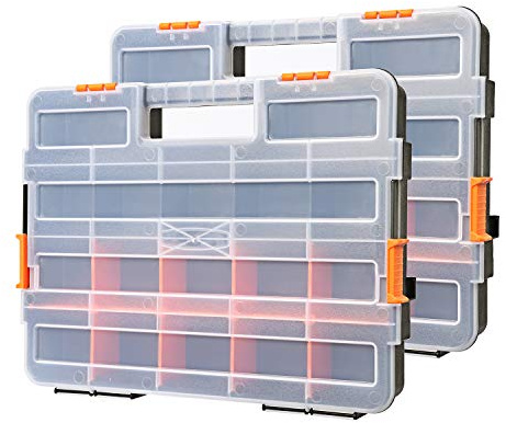 CASOMAN Tool Box Organizer, Interlocking Black Small Parts Organizer for Fasteners and Crafts w/Removable Dividers (2 Piece Pack)…