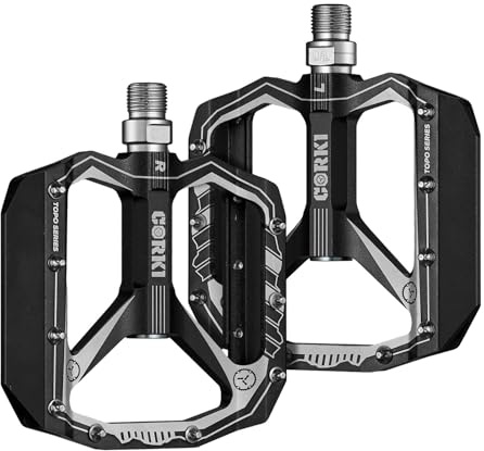 corki Extra Large Mountain Bike Pedals Flat, Aluminum Alloy MTB Pedals Platform 9/16 Black