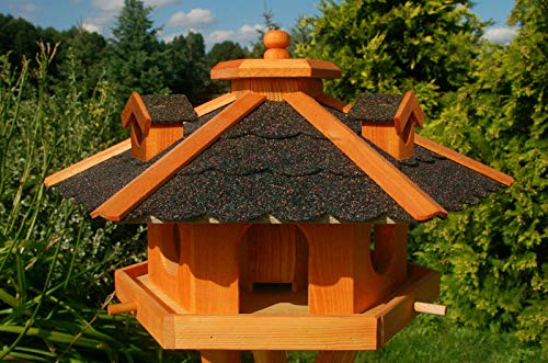 XXL Premium - Luxus Vogelhaus mit/ohne Solar/mit/ohne Ständer Holz Futterhaus Vogelfutterhaus Vogelvilla Modell 2020, : Dunkel ohne Solar
