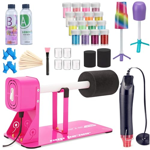 Becherwender zum Basteln, Becherdreher, Glitzerpulver, Epoxidharz-Set für Becher für Anfänger mit Epoxid- und Heißluftpistole, Rose