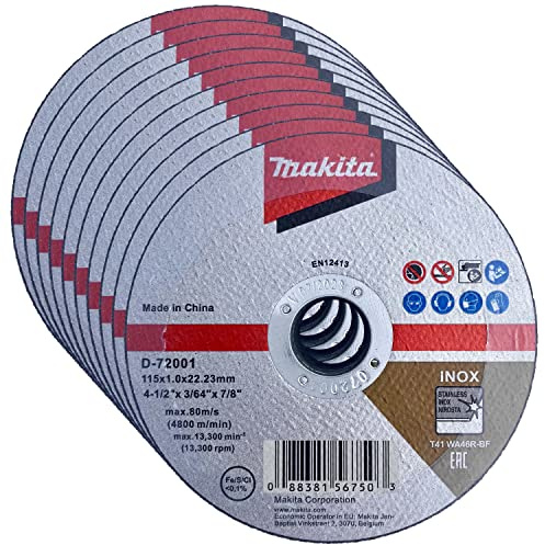 Makita 10 Pack 4 1/2 Cut Off Wheels for Metal & Stainless Steel | 4.5 x .045 x 7/8 Cutting Discs for Angle Grinder | Aggressive Thin Cut Off Wheels