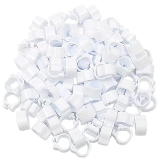 MOBUKJUU 100 Stück 10 Farben Vögel Füße Ringe Innendurchmesser 8 mm Breite 7 mm Kunststoff-Clip-Ring Tauben- Wachtelfußring Bauernhoftier-Tragetasche (100 Stück) Weiß