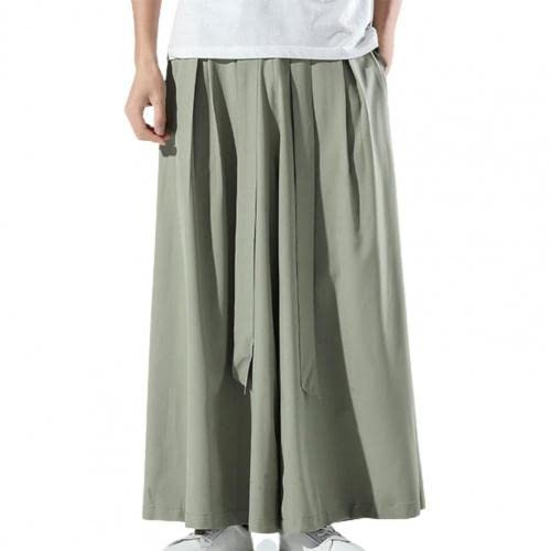 Mens Black Ice Silk Hakama Kung Fu Pants With A Wide Bottom Wushu Kimono Chinese Wide Pants Army Green 3xl