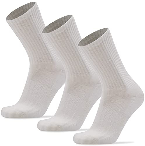 Busy Socks 3 Pack Mens Merino Wool Hiking Cushioning Socks For Outdoor Ladies Compression-Fit Non Blister Seamless Toe Merino Wool Half Cushion Elastic Socks, White, Large