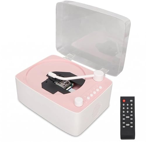 Retro Rosa CD Player, BT 5.0 Musik Player mit Transparenter Schutzhülle, HiFi Stereo Lautsprecher, Unterstützt CD, BT, USB, AUX