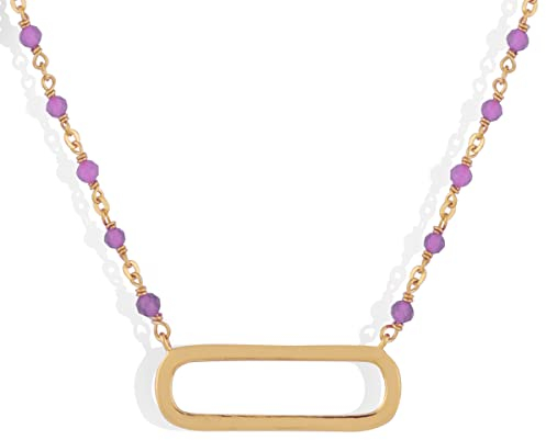 Halskette Silber Gold Barren und Natursteine Amethyst, Sterling-Silber 925/1000, Amethyst