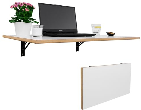CAWI Stabiler Wandklapptisch aus Massivholz: Platzsparender, Faltbarer Küchentisch und Schwebender Schreibtisch,Laminiertes MDF Klapptisch