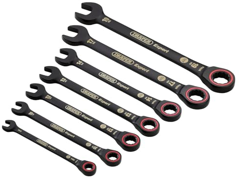 Draper 03895 Expert HI-TORQ Metric Ratchet Combination Spanner Set, Black (7 Piece)