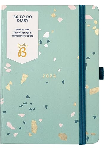 Busy B - To Do Diary Terminkalender von Januar bis Dezember 2024 - Terrazzo - A6 Wochenansicht Terminkalender mit Notizen, Abreißlisten und Steckfächern