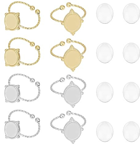 UNICRAFTALE 16 Stk 2 Farben DIY Cabochon Ring Herstellung Set Verstellbare Ovale Cabochon Ring Rohlinge Edelstahl Offene Manschette Ring Tablett Lünette Mit Glas Cabochons Für Schmuckherstellung