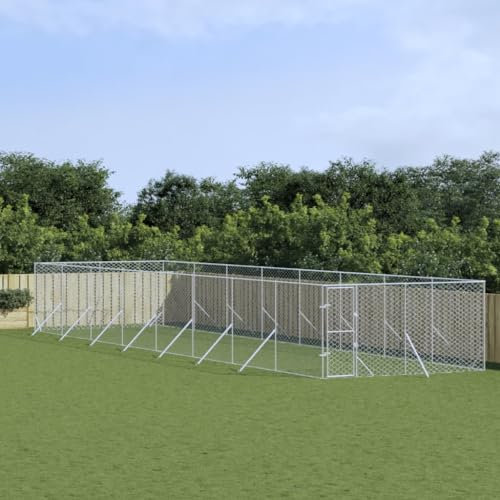 BaraSh Outdoor-Hundezwinger Silbern 4x16x2 m Verzinkter Stahl Hundehaus HundekäFig Hundezwinger Outdoor HundehüTten FüR DraußEn