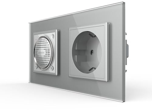 Luxus-Time LIVOLO Schuko Steckdose Wandsteckdose + Bluetooth Lautsprecher Sound Stereo Box Mini Speaker Einbaulautsprecher Wandlautsprecher UP inkl. Glasrahmen