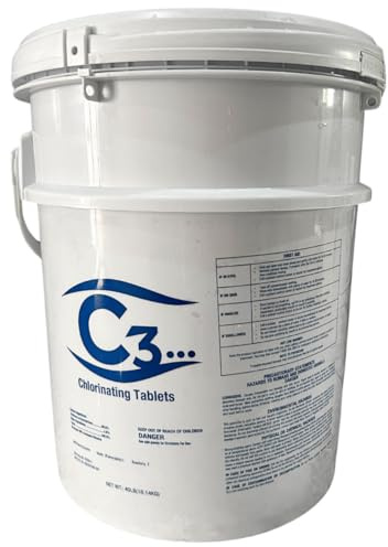 C3-40lb Chlorine Tablets, 3 Inch | Swimming Pool & Spa Chlorine Tablets | Long-Lasting, Slow Dissolving, Individually Wrapped Chlorine Tabs | Tri-Chlor 3 Inch Tablets Pool Cleaner