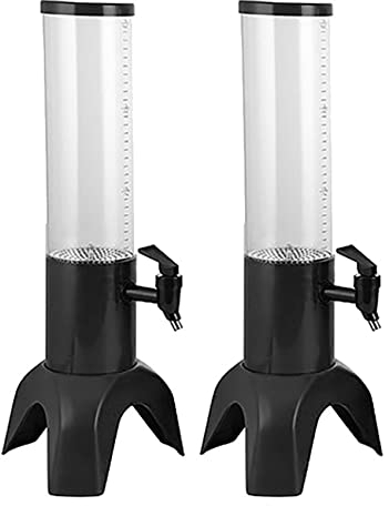 Fegtrty 2 dispensadores de cerveza de 1,5 L, fácil de limpiar, grifo integrado con tubo de hielo y luz LED, dispensador de torre de bebidas transparente, color negro