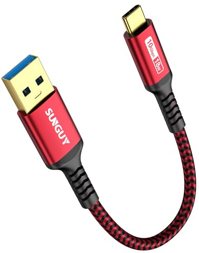 SUNGUY Cavo USB Type C, 10Gbps USB 3.1 Gen 2 Cavo USB C Compatibile con Android Auto,Galaxy S24 A52, Redmi Note 11,SSD-0.15M,Rosso,1 pezzo