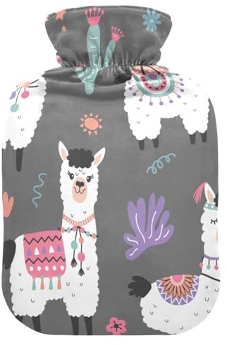 Wärmflasche mit Cartoon-Lama-Alpaka-Motiv, weich, warm, für Winter, Bett, Hand, Hals und Schultern, 1 l