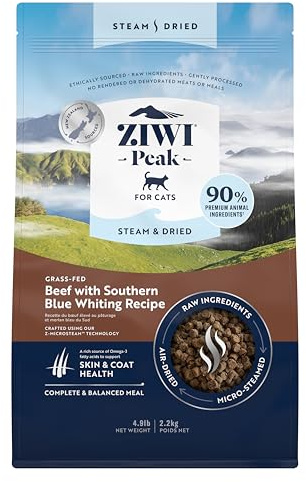 ZIWI Peak Steam & Getrocknetes Grasrind mit Southern Blue Whiting, 2,2 kg – Natürliches, proteinreiches Katzenfutter trocken, rohe Alternative & getreidefreies komplettes Trockenfutter für Katzen