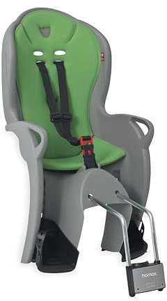 Hamax Kiss Kinder-Fahrradsitz mit abschließbarer Halterung, Mittelgrau mit grüner Polsterung