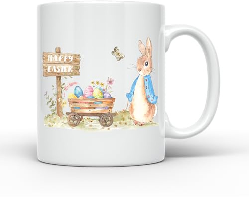 Anonymous Gifting Easter Joy : Tasse à café en céramique de 11 oz imprimée à la main avec Peter Rabbit - Veste bleue