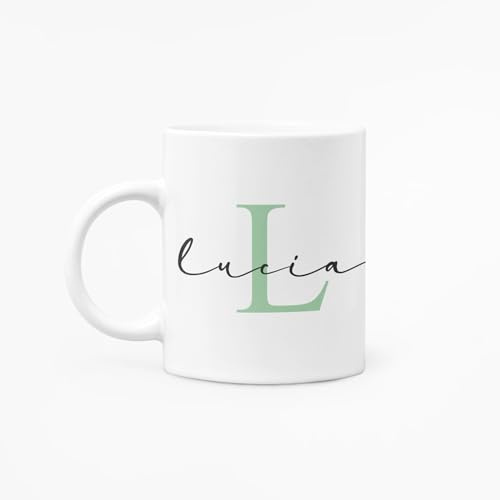 C&P Taza Personalizada en color blanco brillo con Inicial y Nombre de cerámica 350 ML (LUCIA)