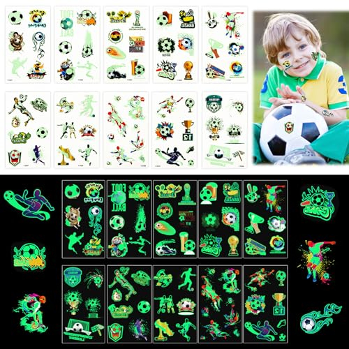 Fußball Tattoo Kinder, 20 Blätter Leuchttattoos Kinder Fußball Tattoo Kinder Fussball Geschenke Jungen,Kinder Tattoos zum Aufkleben für Fußball Party Mitgebsel Kindergeburtstag