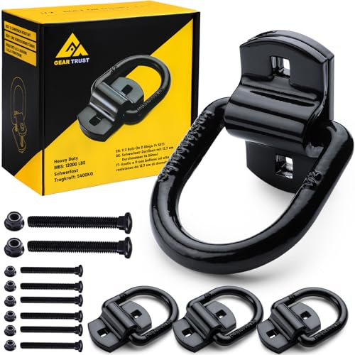 GearTrust® Zurrösen für Anhänger 5400 kg Schwerlast PKW Anhänger ösen Zubehör, Zurrösen Aufbauring Haken D-Ringe mit Schrauben -Schwarz 4 Stück