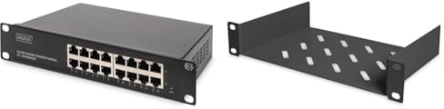 DIGITUS Gigabit Ethernet Netzwerk-Switch - 10 Zoll - 16 Ports & Fachboden - 1HE - 10-Zoll (254 mm) - Für Netzwerk-Schrank - 150 mm Tief - Perforiertes Stahl-Blech - Schwarz