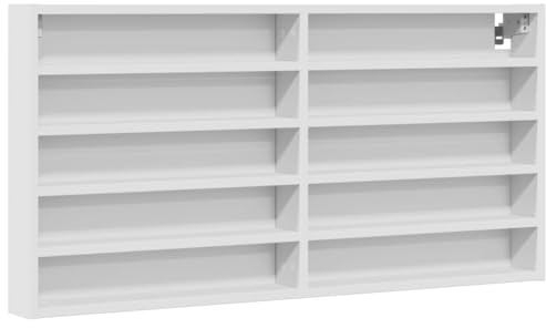 vidaXL Vitrinenschrank, Sammlervitrine 10 Ablagen, Hängevitrine Wandregal für Wohnzimmer, Glasvitrine Wandvitrine Hängeregal, Weiß Holzwerkstoff