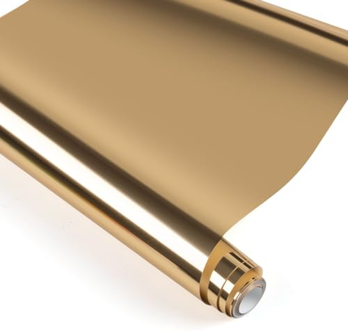 HTVRONT Vinilo de transferencia de calor cromado dorado – 12 x 5 pies, vinilo metálico dorado para planchar, rollo de vinilo HTV para camisetas, cromo HTV fácil de cortar y quitar