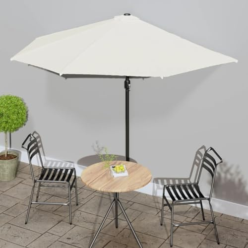 Amorsee Sombrilla Parasol de Jardín Semicircular con Manivela para Exterior Terraza Patio Piscina Blanco Arena 300 x 155 x 223 cm