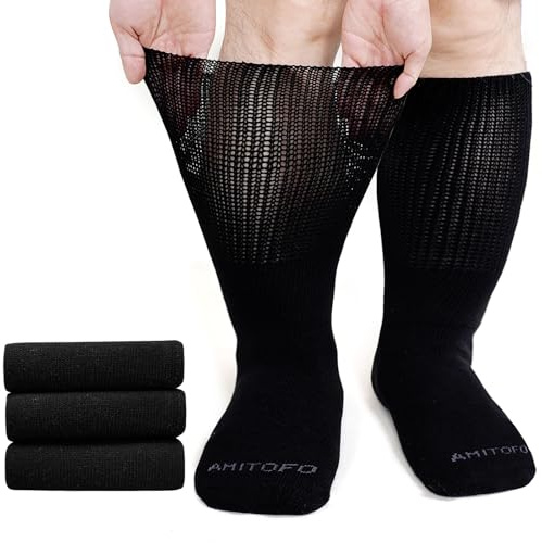 LOFIR Calze Diabetiche Uomo in Cotone: Calzini Senza Elastico e Senza Cuciture Donna Calze Extra Larghe Diabetiche per Caviglie e Piedi Gonfi 3 Paia Nero 47-50