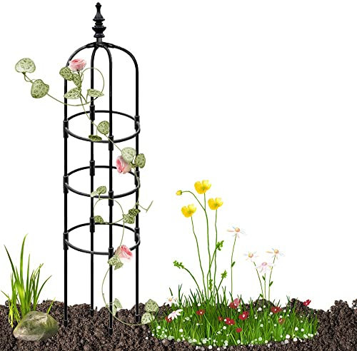 Enrejado de obelisco de jardín de metal negro para plantas trepadoras, resistente a la intemperie, soporte de plantas para hiedra, guisantes dulces y clemátides, tamaño grande, 90 x 28 cm