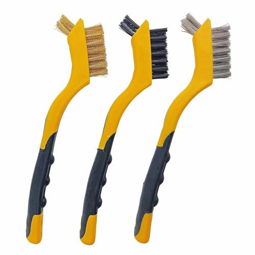 Los mini raspadores de cepillo de alambre originales (latón, acero inoxidable y cerdas de nailon) para usos múltiples con agarres suaves estriados personalizados para un control completo