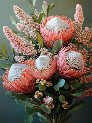 AYAOYANGGO 11CT Kreuzstich Set Stickset Fantasieblumen，Rote Blumen，Kreuzstich-Set Für Erwachsene Mit Nadeln，Schereneinfädler，Vordruck Für Die Wanddekoration Zu Hause 40x50cm