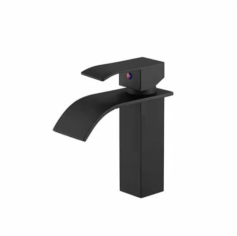 WFRUEDWC Rubinetto per lavabo Economico Lavabo per lavabo Rubinetto per lavabo Caldo e Freddo in Acciaio Inossidabile Valvola miscelatrice Lavabo da appoggio Rubinetto a Cascata, Nero Curvo