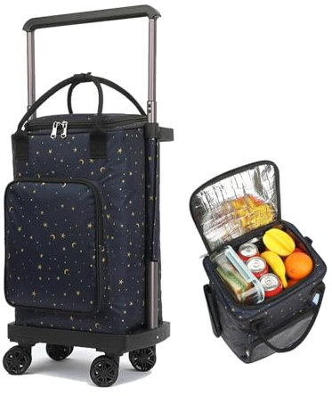 YEQING Carrello Spesa con Borsa Termica, Carrello della Spesa su Ruote, Tirante Largo Regolabile, Ruote a 360°, Carrello Multiuso Portatile(A)