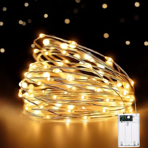 HeiPard Guirlande lumineuse avec 5m 50 LED et piles en fil de cuivre, 2 modes pour l'éclairage intérieur et extérieur, jardin, mariage, fête, Noël, décoration lumineuse (blanc chaud, 1 pièce)