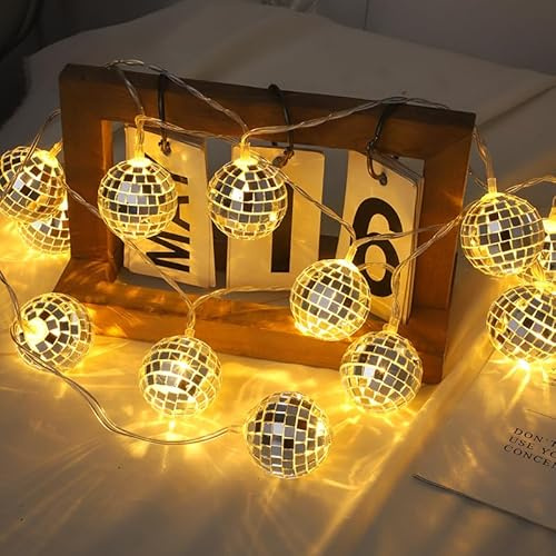 Guirlande lumineuse à 10 boules disco à LED, 1,5 m, boules disco miroir, mini boules discothèques, décoration d'arbre, guirlande lumineuse orientale marocaine