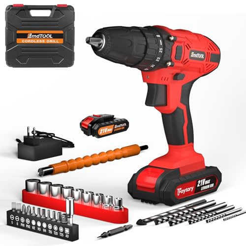 Cordless Drill Set, 21V Electric Drill with Battery 1.5 Ah, Cordless Screwdriver with Battery & Fast Charger, 3/8 Keyless Chuck, 29 Pcs Accessories, Tool Kits for Home DIY