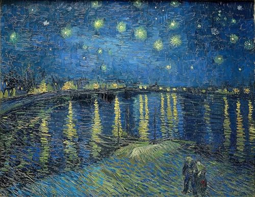 HRJUBWREE Bekannt Wandkunst Bild Druck Vintage Leinwandkunst Sternennacht über der rhône von vincent van gogh Kunstwerk Bilder für Bürodekoration 60x90cm