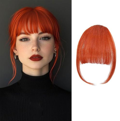 XFSRG Bangs Clip In Haarteile Echthaar Blond Clip In Pony Echthaar Haarteil Mit Pony Für Damen (Orange)