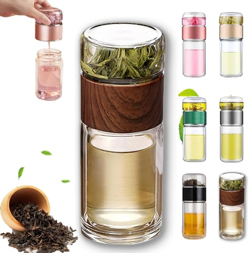 Infusor de té inteligente 3 en 1 Teava, infusor de vidrio Tryteava, infusores de té de vidrio portátiles de doble pared, taza de separación de té y agua con colador para uso ligero, a prueba de fugas