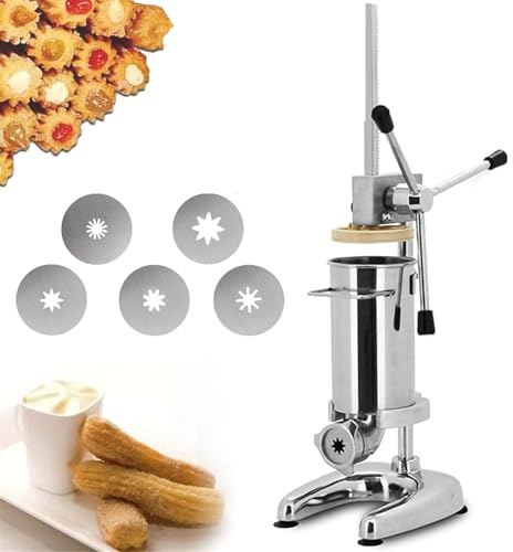 Manual Churro Maker Machine for Fruit Jam Filling, Detachable Body, Square Non-slip Base, Includes 5 Moulds, Easy to Clean, Ideal for Cafeterias and Bakeries