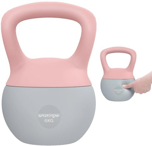 SPORTNOW Kettlebell da 6 kg, Kettlebell morbido con riempimento di sabbia in metallo e impugnatura antiscivolo, per l'allenamento domestico di bodybuilding, fitness, rosa e grigio