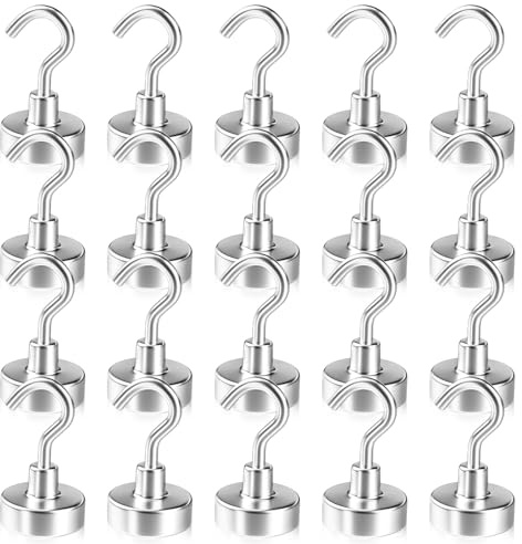 Ganchos magnéticos extra fuertes, 20 unidades, ganchos magnéticos, 20 mm, 15 kg, imanes de neodimio fuertes con ganchos, pequeños ganchos magnéticos, ganchos magnéticos, soporte magnético para cocina